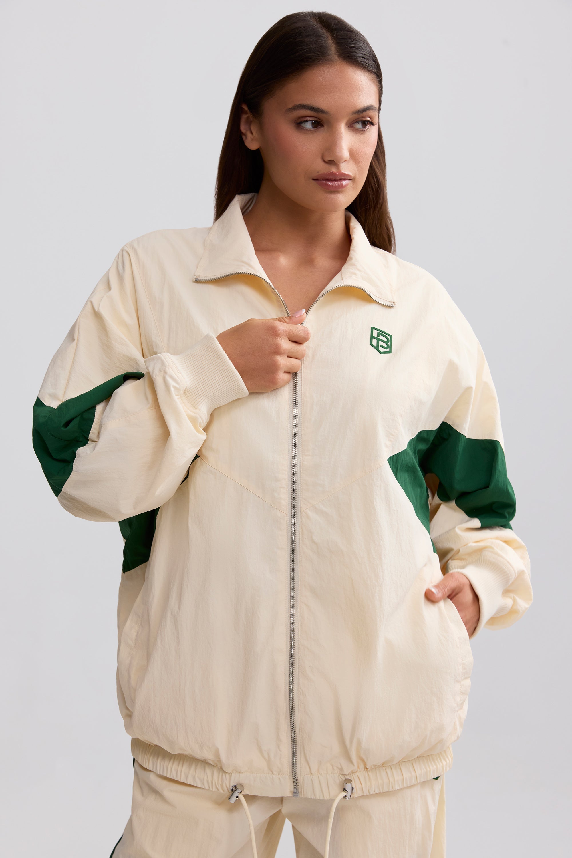 Oversized Colourblock Track Jacket in Marble Oh Polly