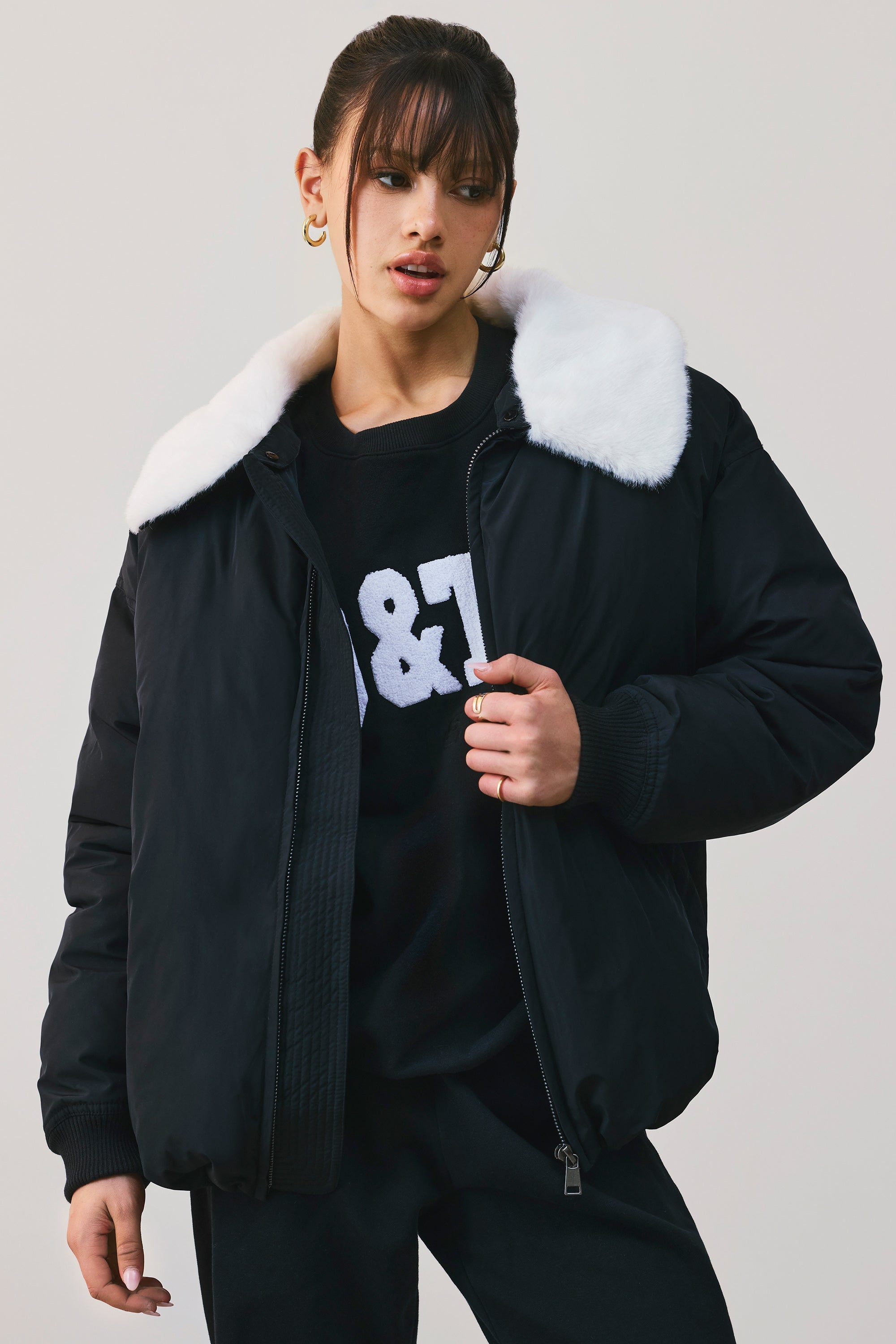 Oversized Bomber Jacket in Black