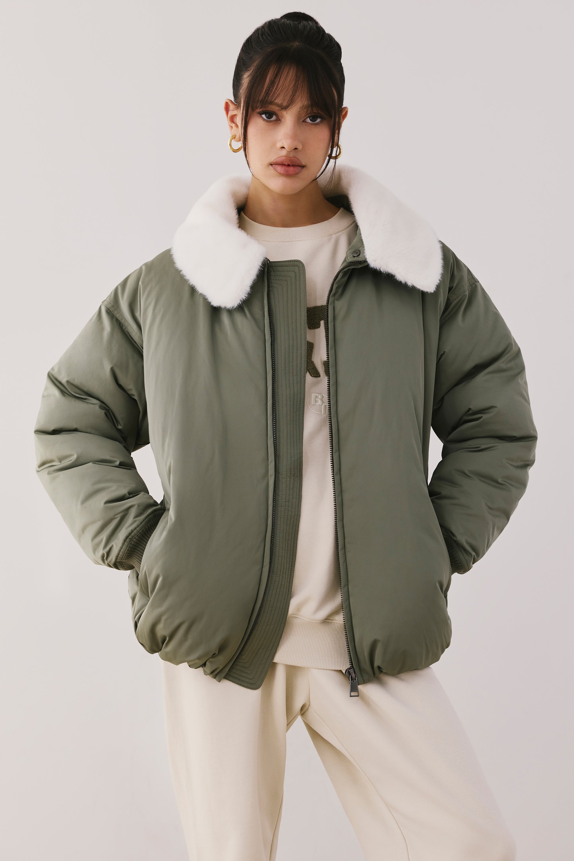 Oversized Bomber Jacket in Deep Olive