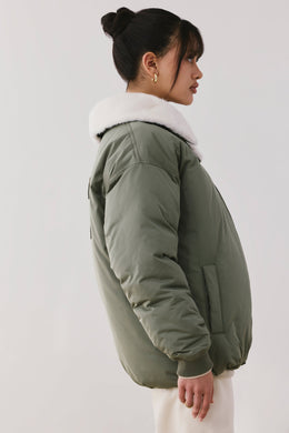 Oversized Bomber Jacket in Deep Olive