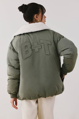 Oversized Bomber Jacket in Deep Olive