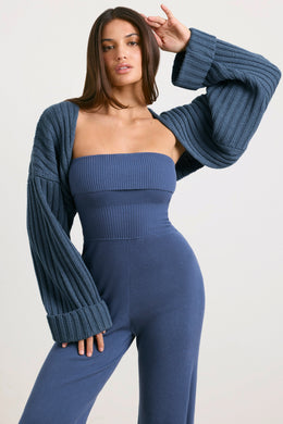 Chunky Knit Shrug in Washed Navy