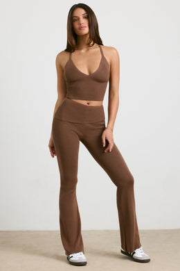 Petite Chunky Knit Kick Flare Trousers in Espresso