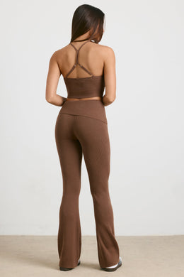 Chunky Knit Kick Flare Trousers in Espresso