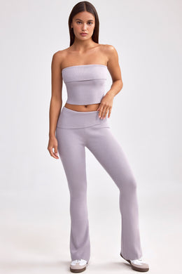 Fold Over Kick Flare Chunky Knit Trousers in Dusty Lavender