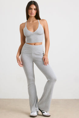 Chunky Knit Kick Flare Trousers in Heather Grey