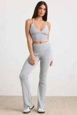 Chunky Knit Kick Flare Trousers in Heather Grey