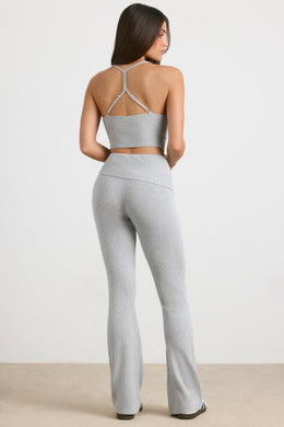 Chunky Knit Kick Flare Trousers in Heather Grey