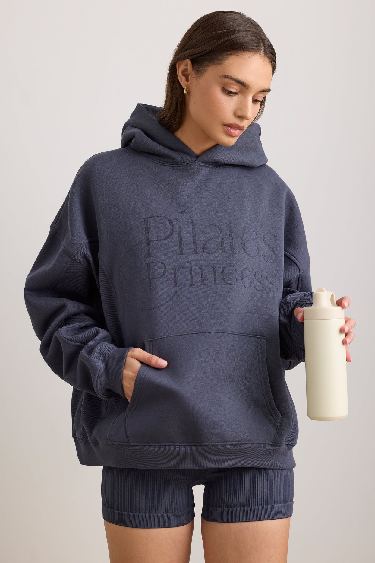 Pilates Princess Oversized Hooded Sweatshirt in Slate