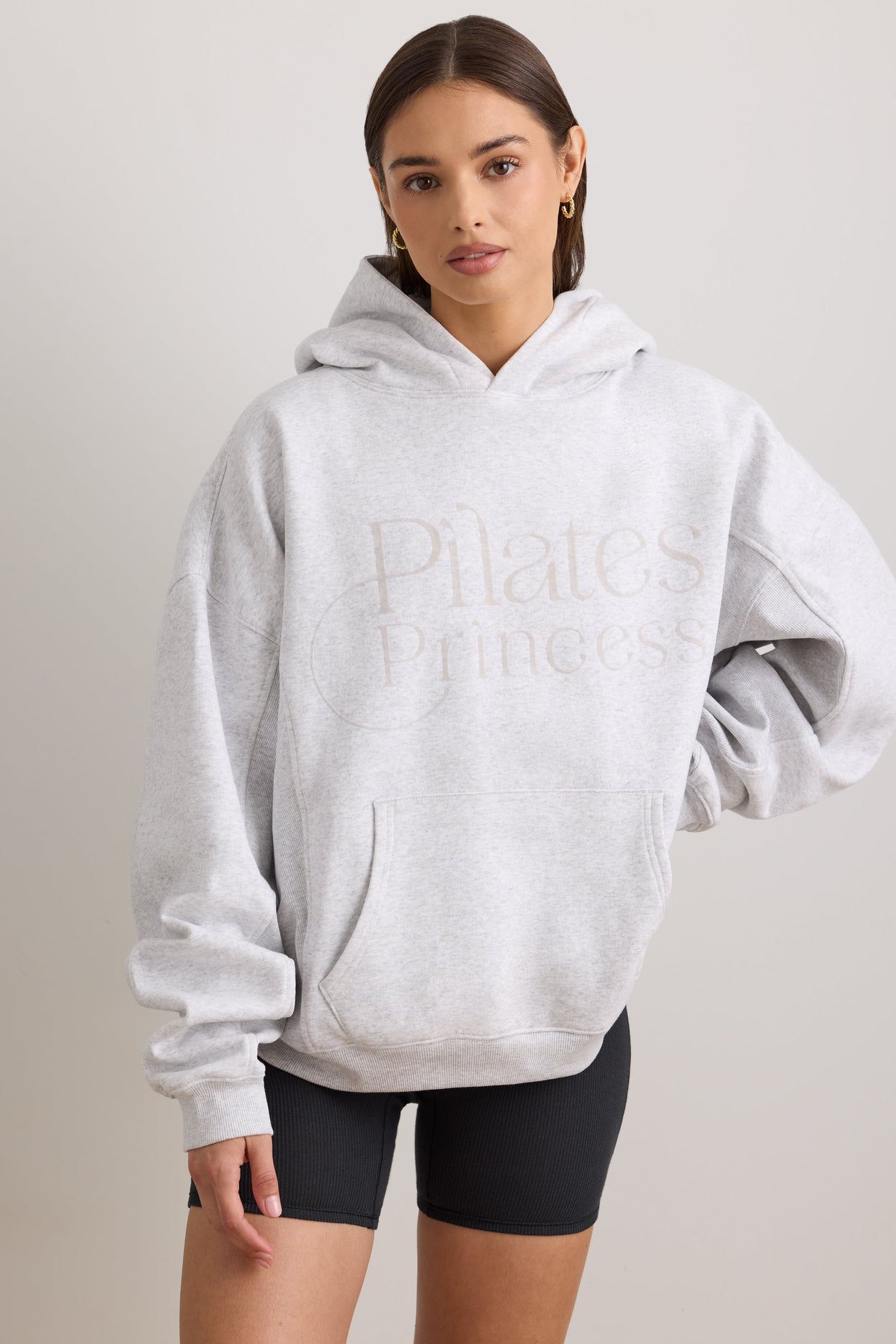 Pilates Princess Oversized Hooded Sweatshirt in Light Grey Melange