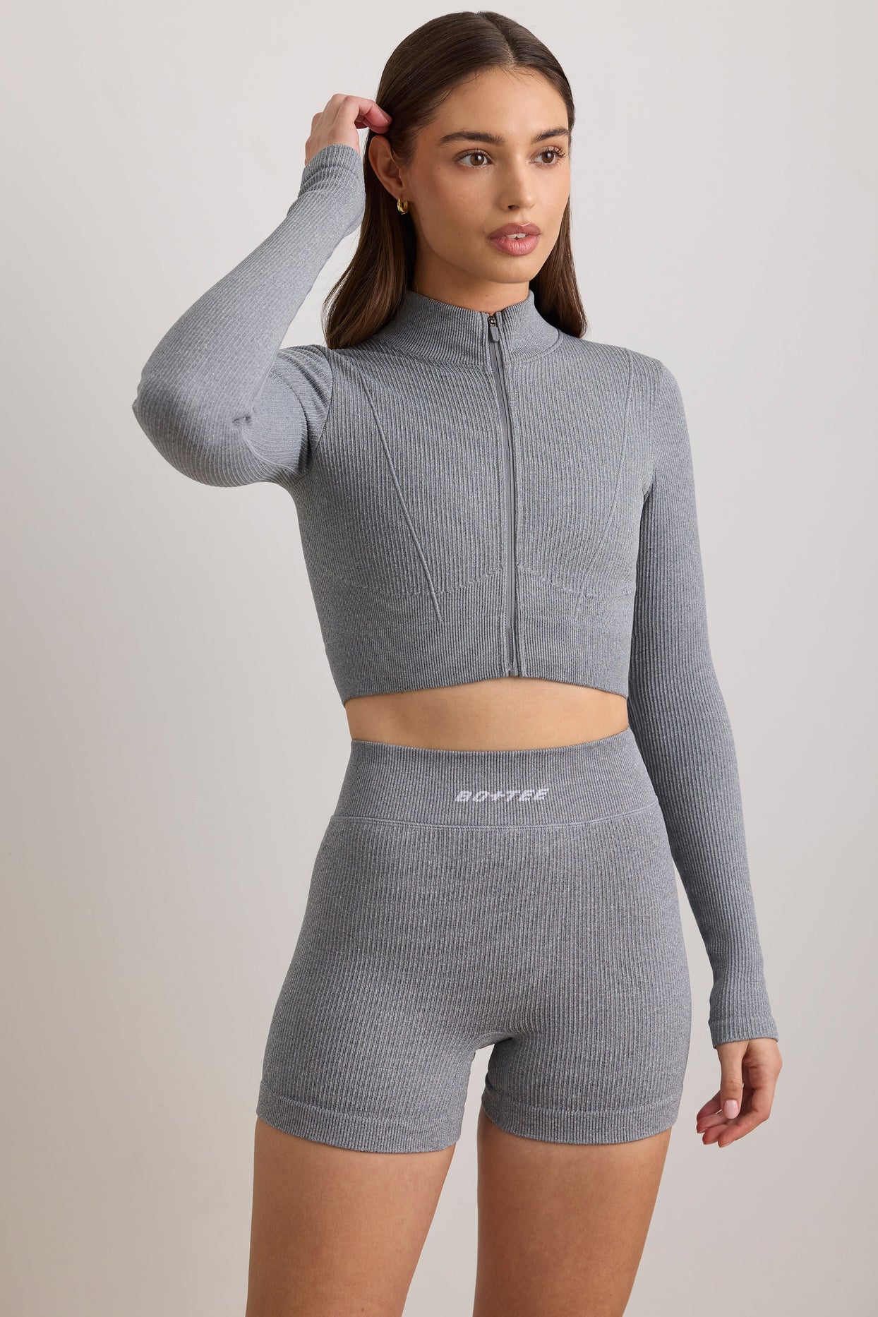 FlexiRib Cropped Jacket in Grey Melange