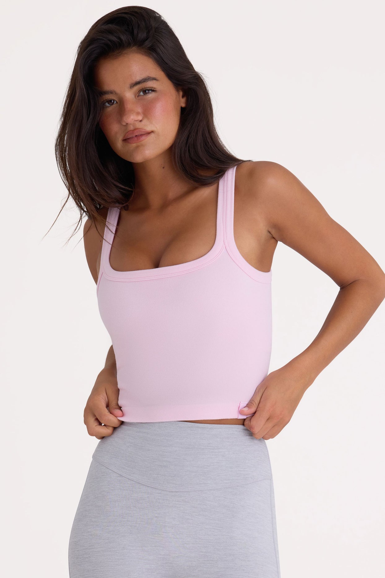 Seamless Soft Rib Square-Neck Tank Top in Powder Pink - 1