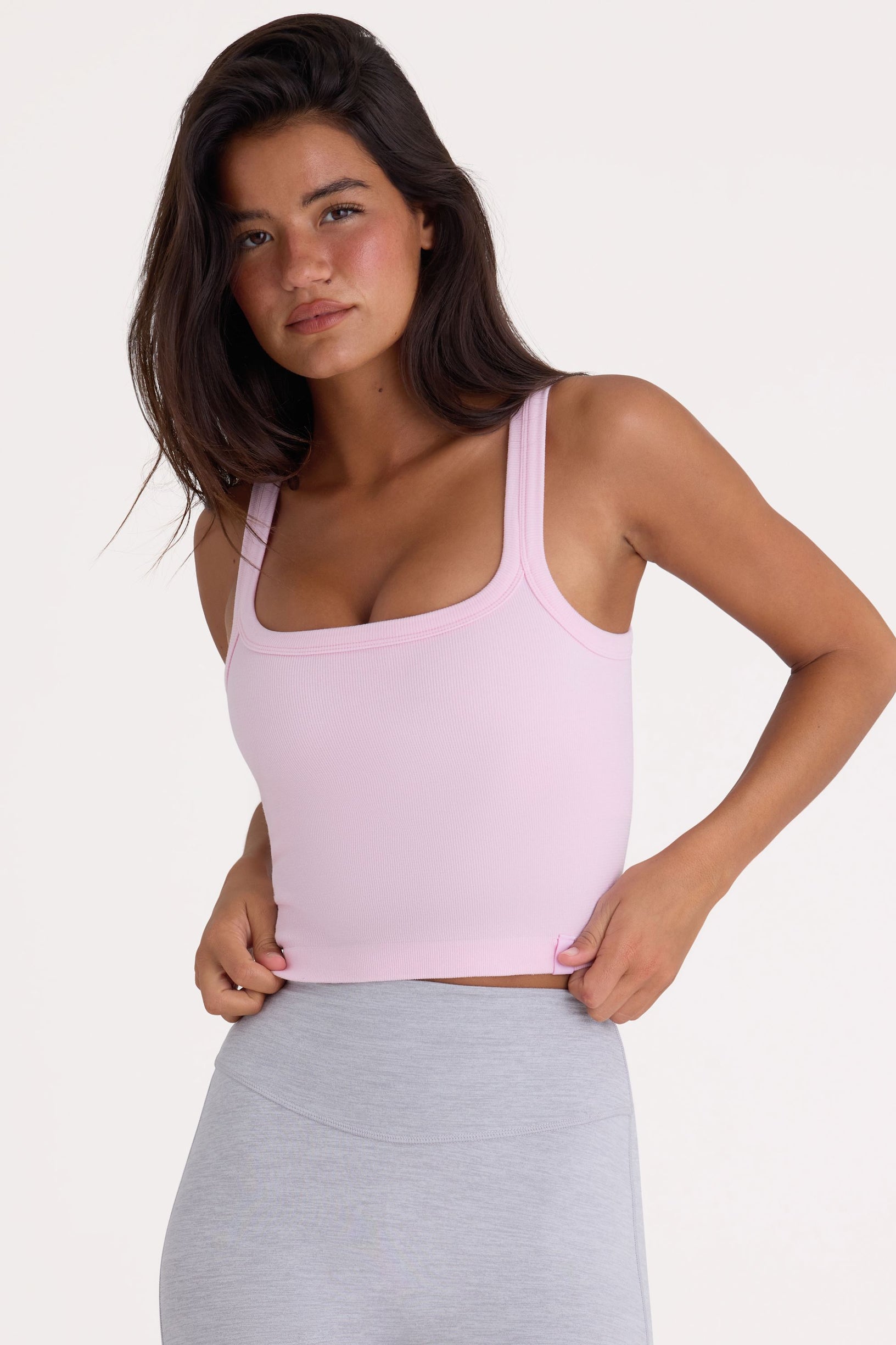 Seamless Soft Rib Square-Neck Tank Top in Powder Pink - 1