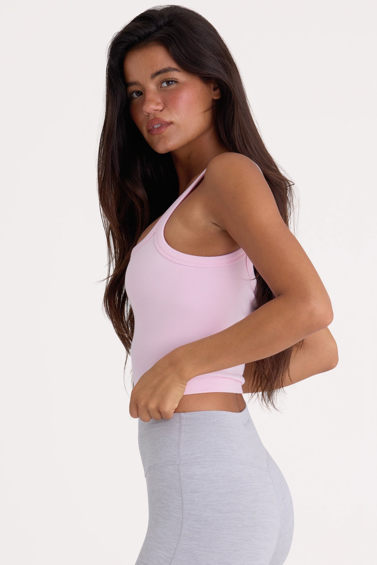 Seamless Soft Rib Square-Neck Tank Top in Powder Pink - 3