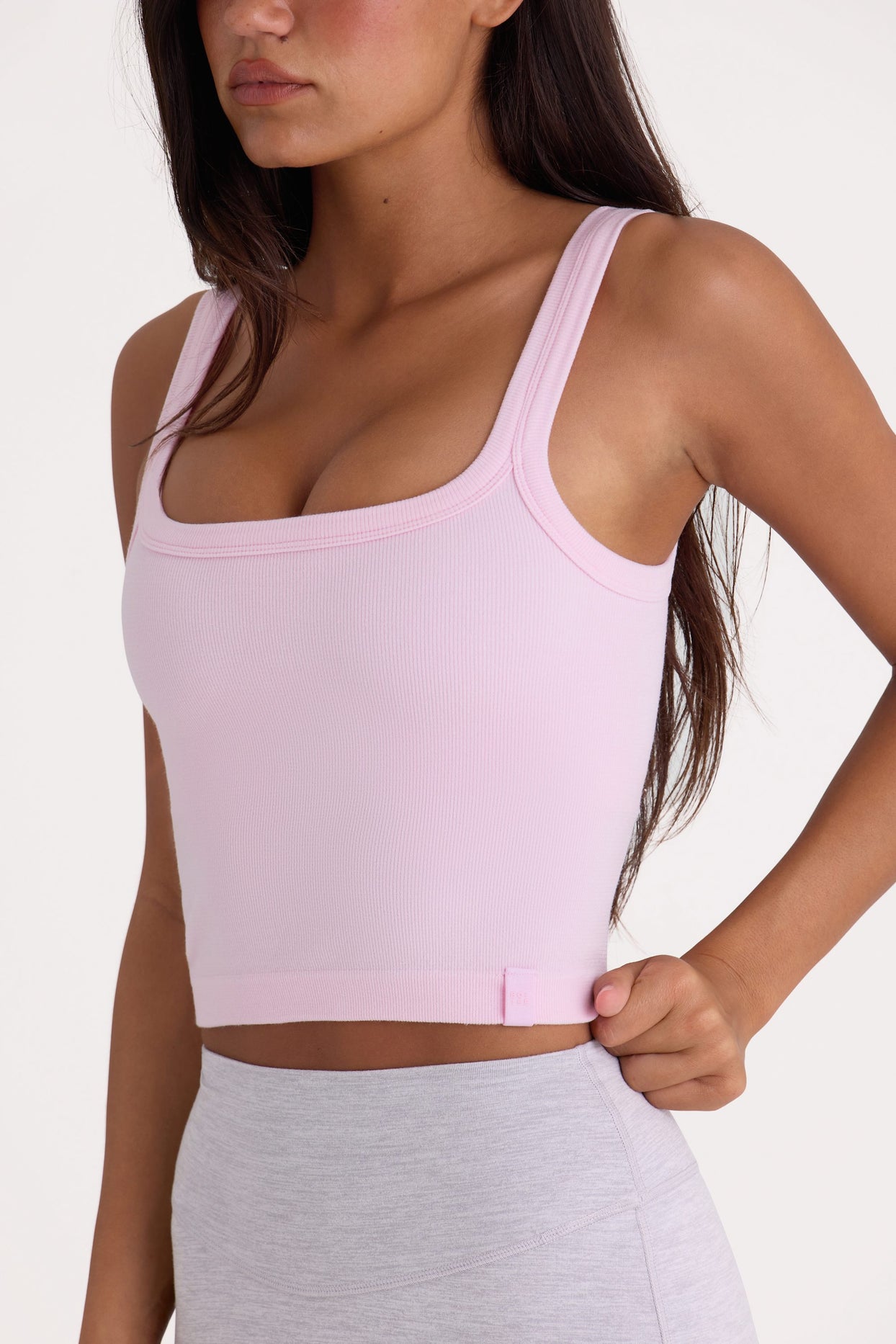 Seamless Soft Rib Square-Neck Tank Top in Powder Pink - 4