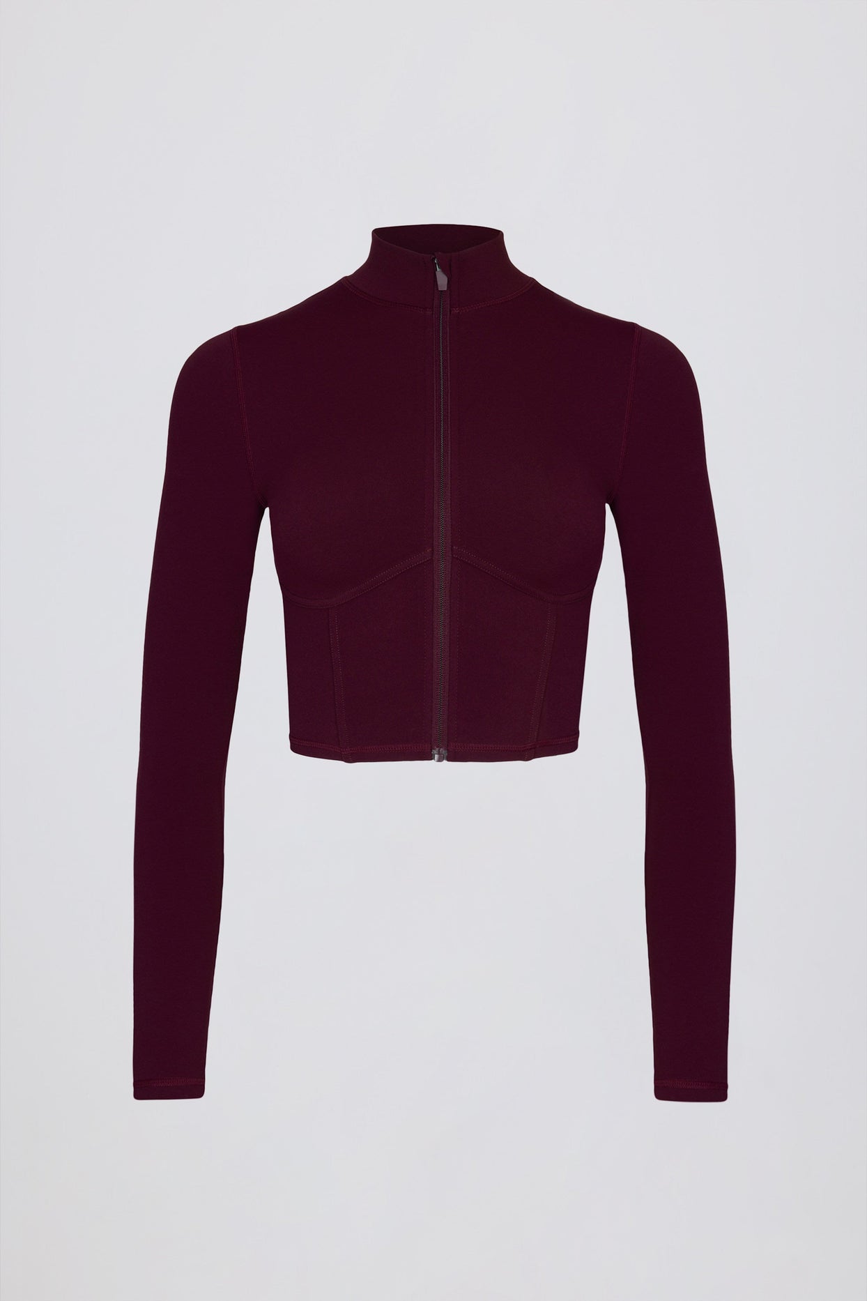 Soft Active Zip-Up Cropped Jacket in Burgundy