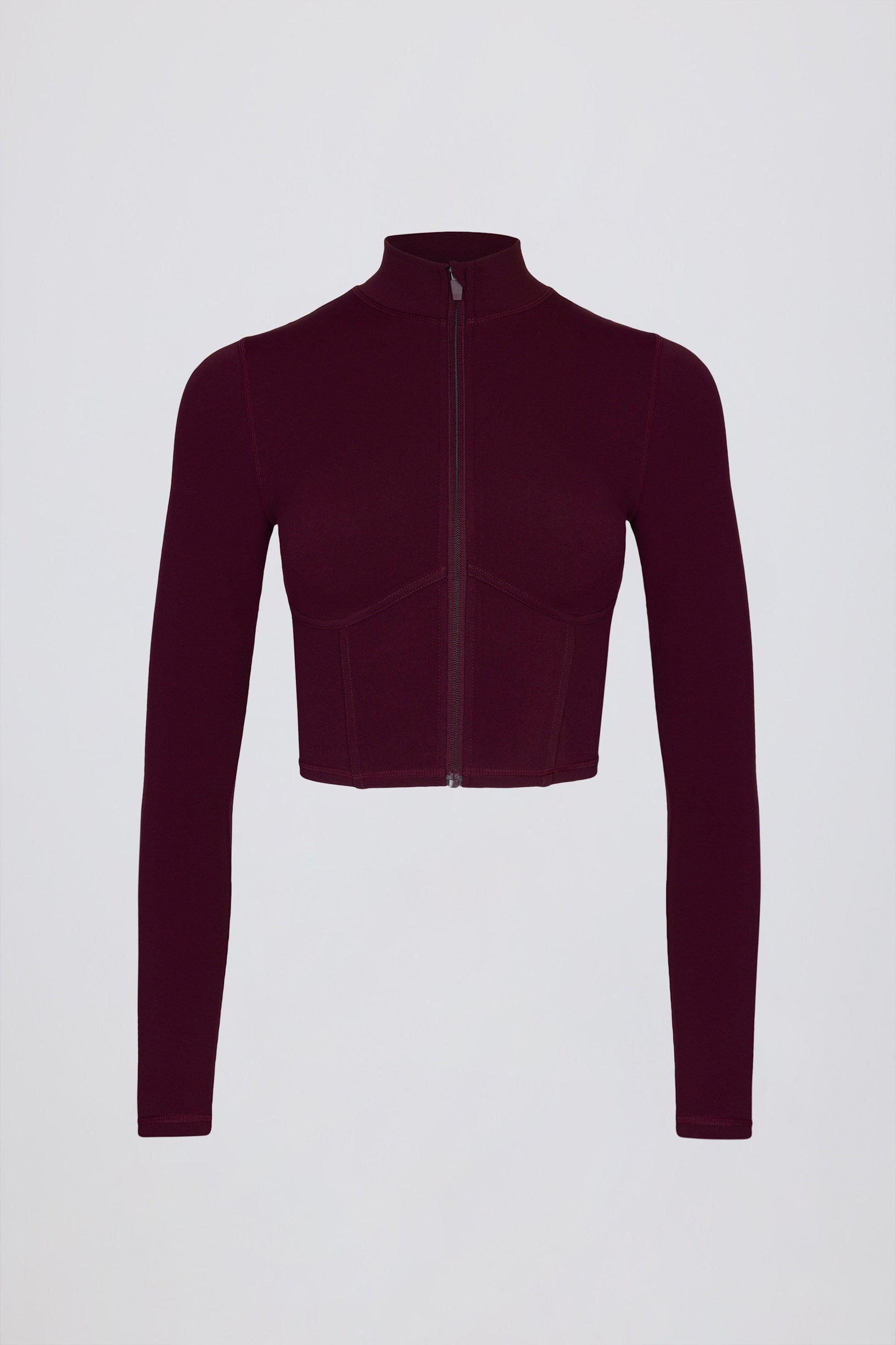 Soft Active Zip-Up Cropped Jacket in Burgundy - 2