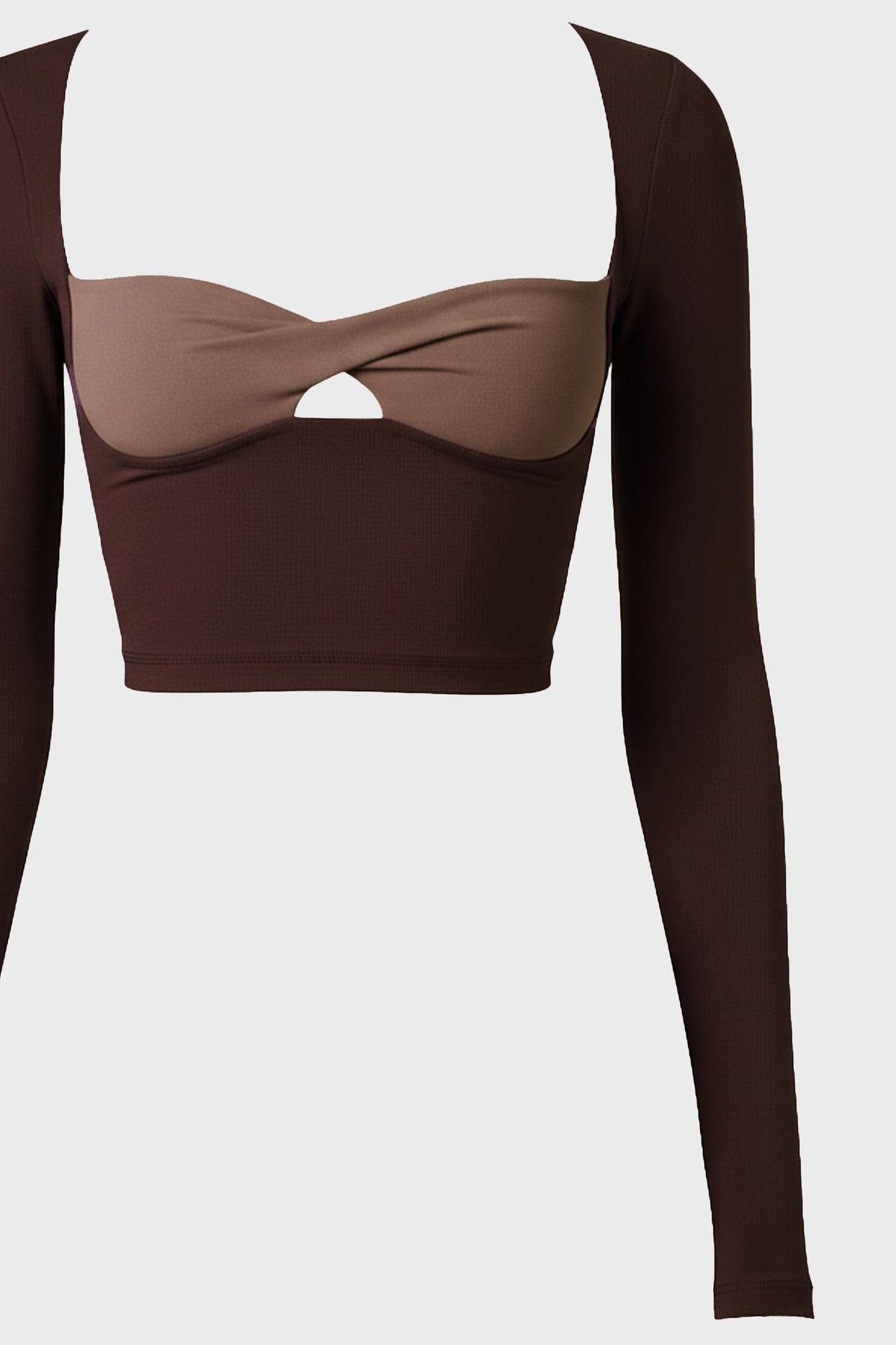 Soft Active Twist-Front Crop Top in Espresso