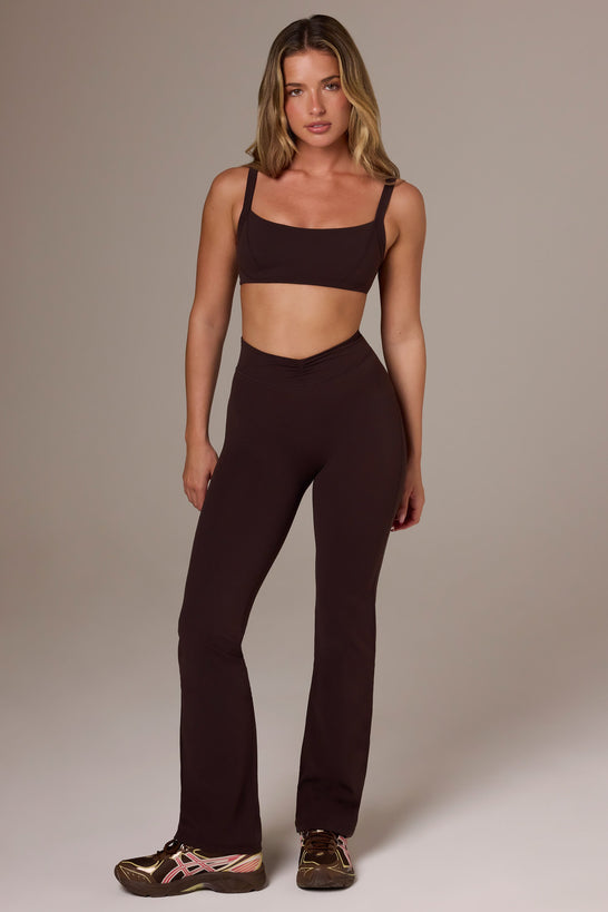 Soft Active Ruched Flared Trousers in Espresso