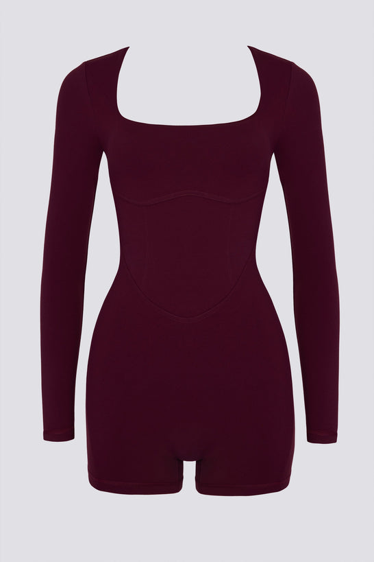 Soft Active Open-Back Unitard in Burgundy