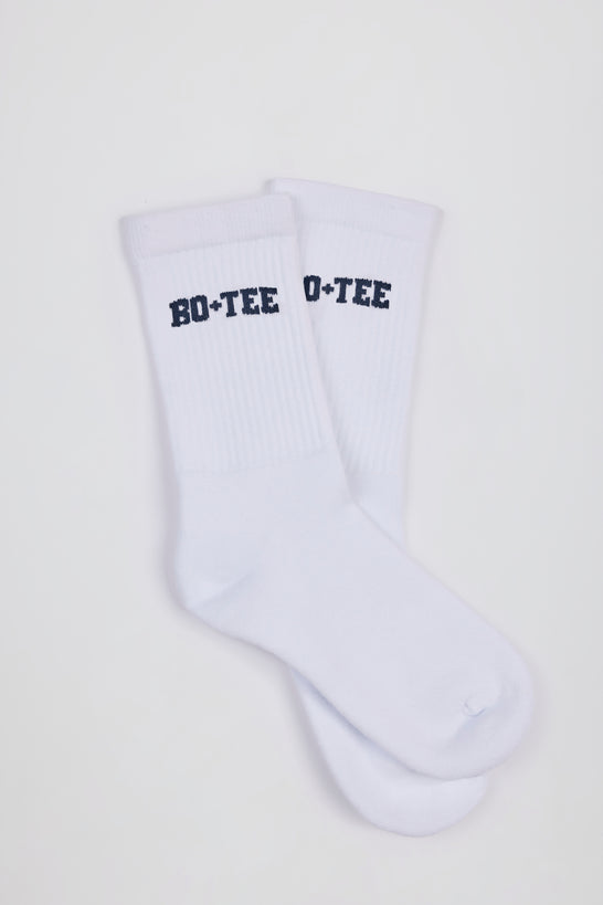 Ribbed Half-Crew Socks in White