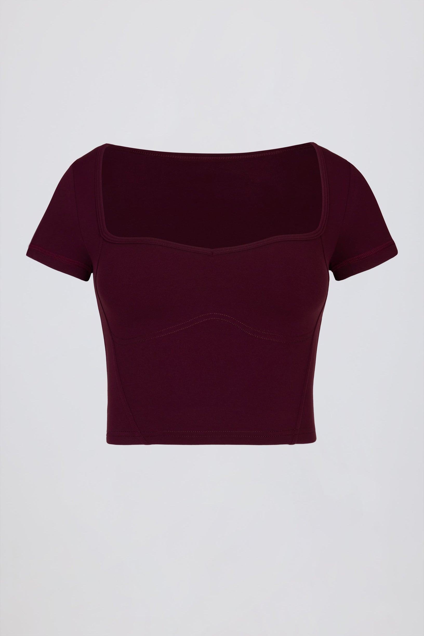 Soft Active Sweetheart-Neck Crop Top in Burgundy - 2
