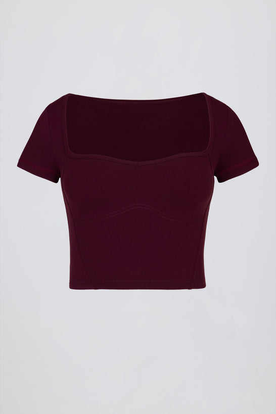 Soft Active Sweetheart-Neck Crop Top in Burgundy
