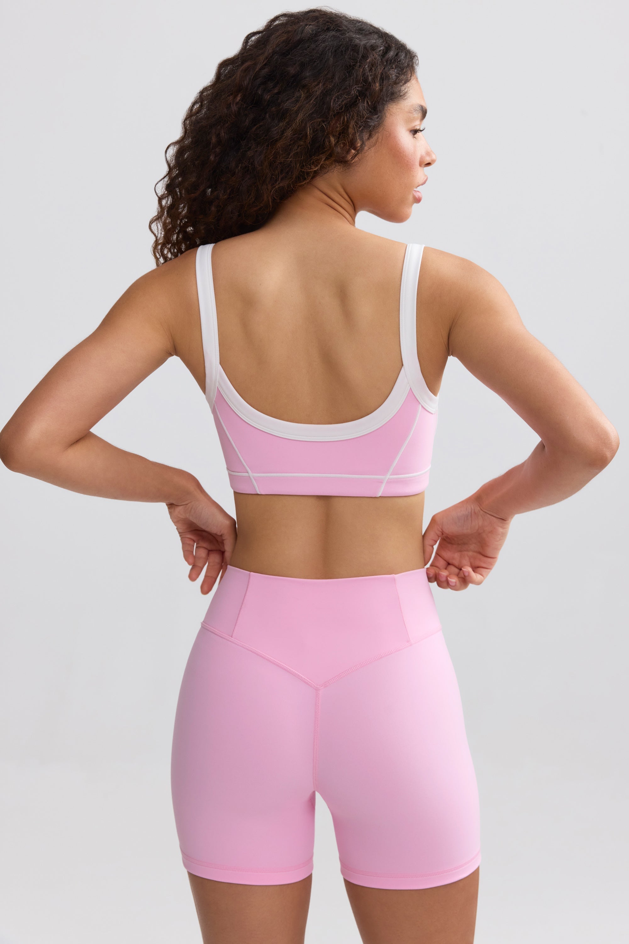 Soft Active Contrast-Trim Mini Shorts in Baby Pink