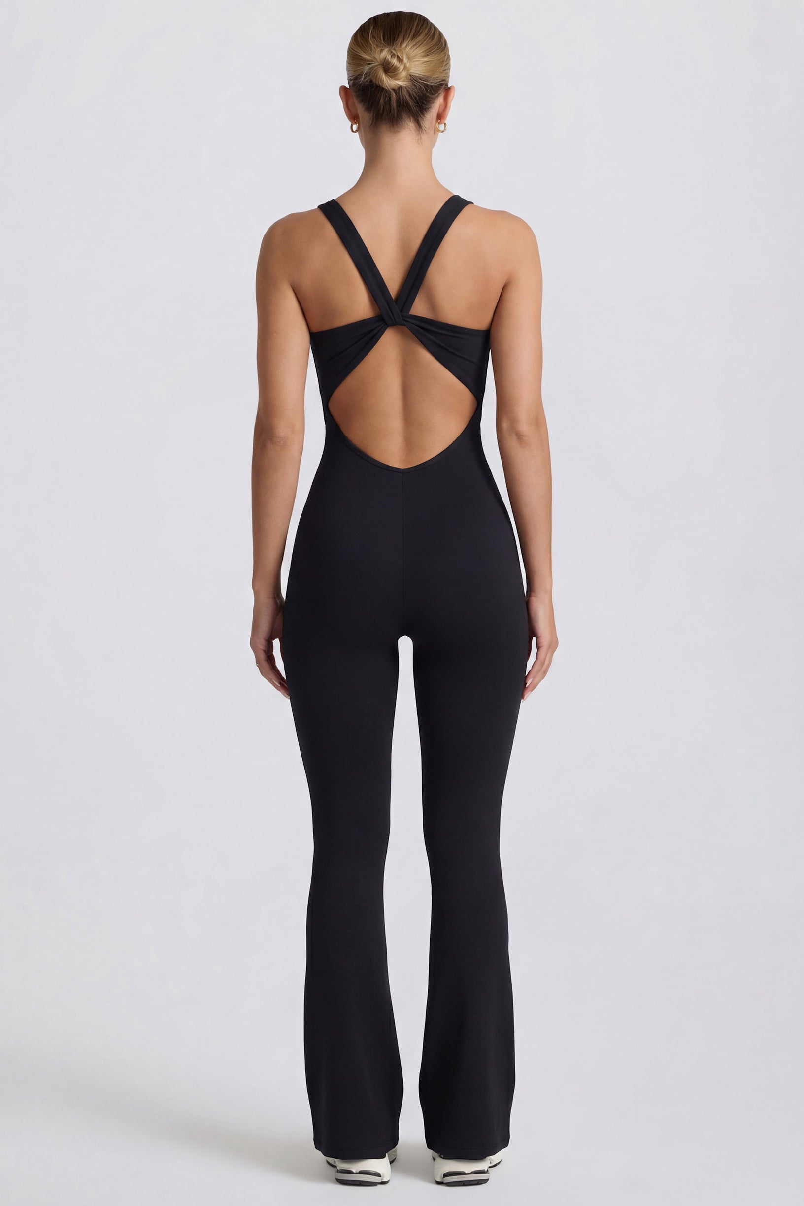 Soft Active Cut Out Back Jumpsuit  in Black - 2