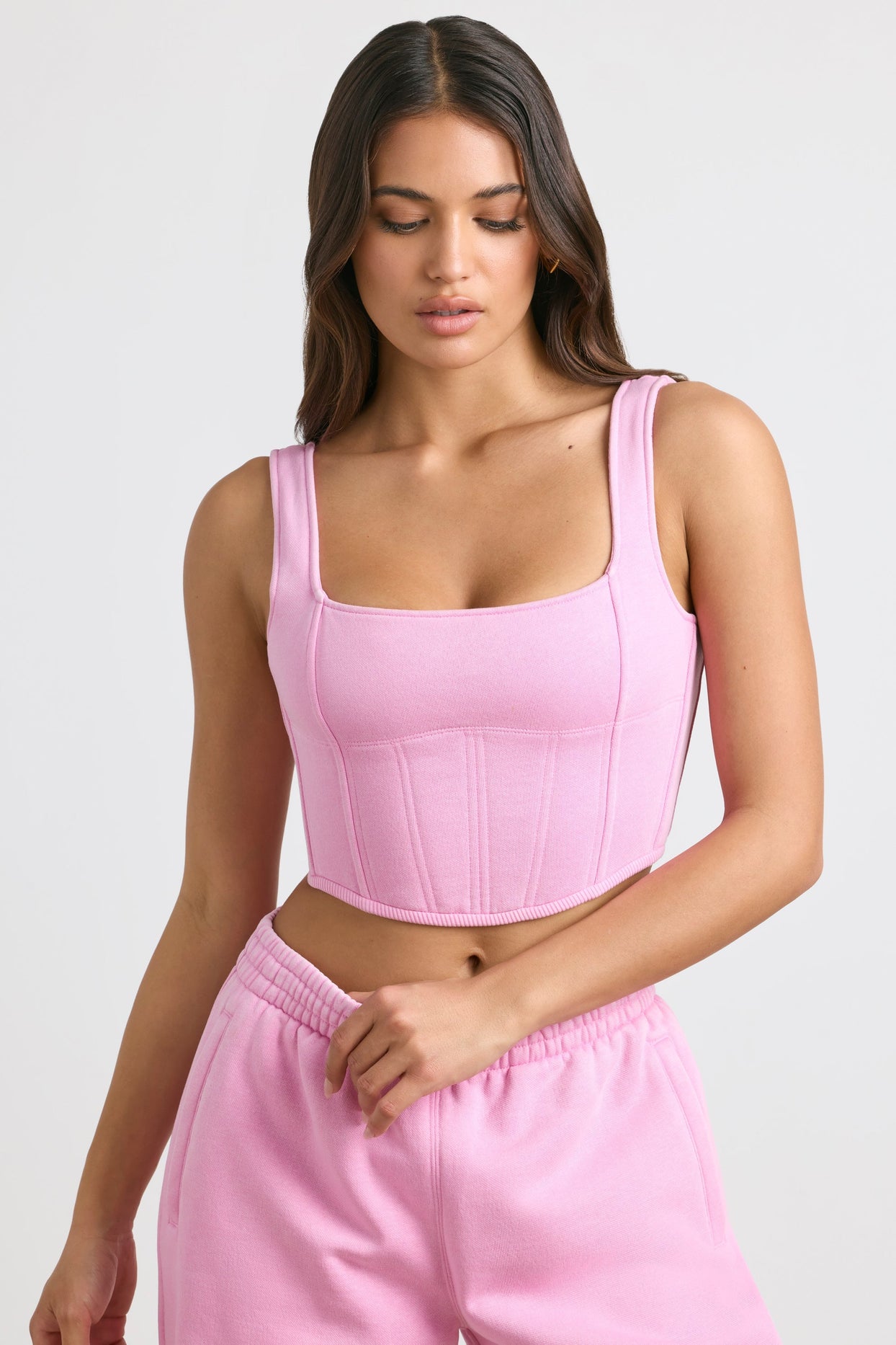 Corset Crop Top in Bubblegum Pink