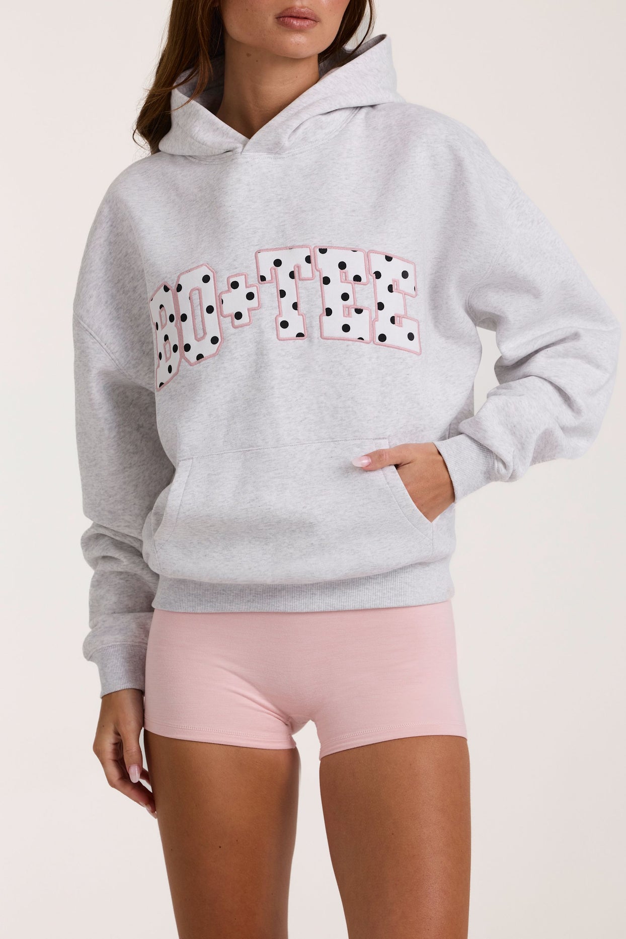 Oversized Applique Hoodie in Grey Marl - 5