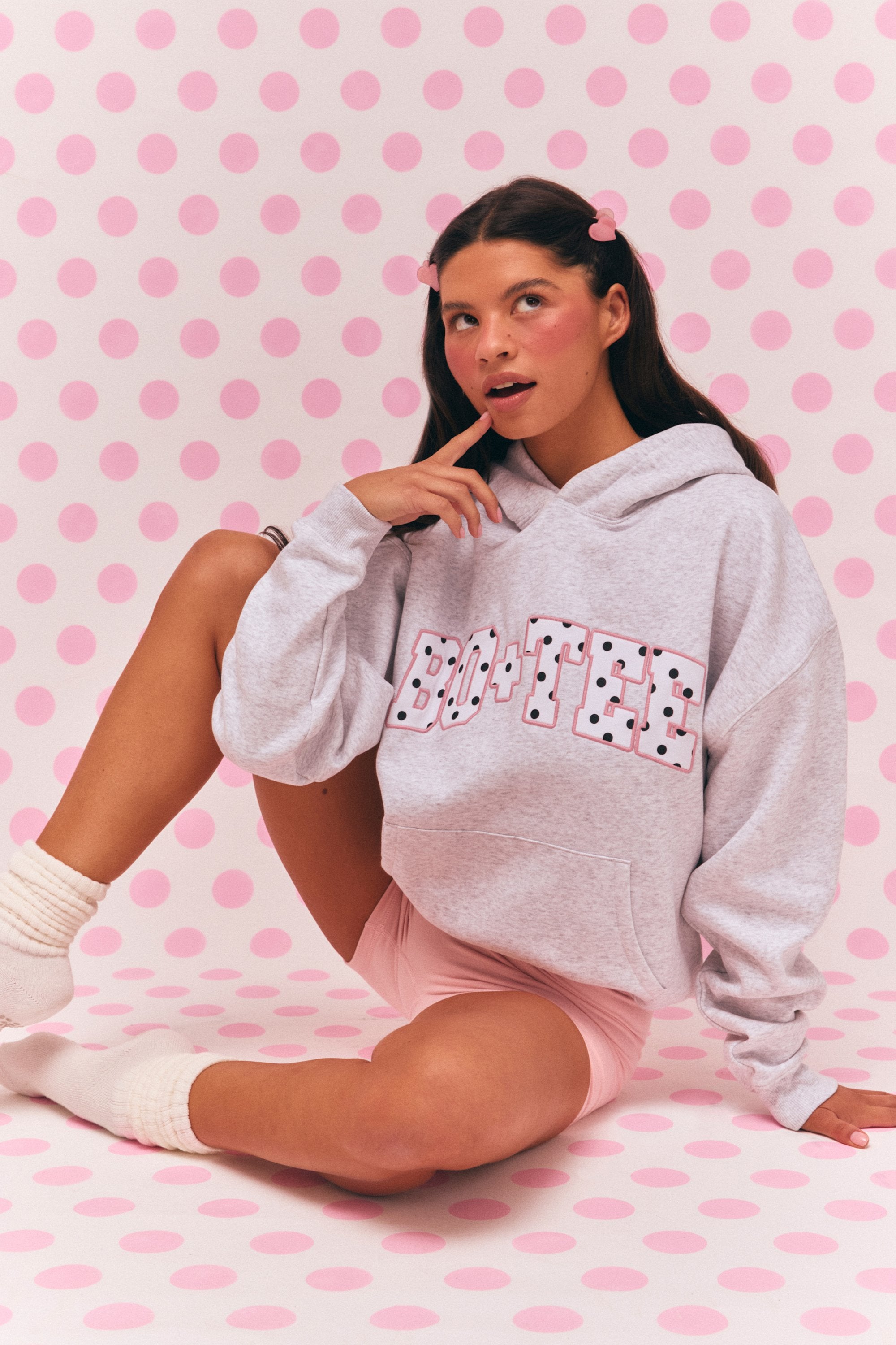 Oversized Applique Hoodie in Grey Marl - 1