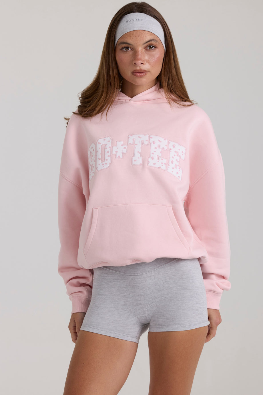 Oversized Applique Hoodie in Blush