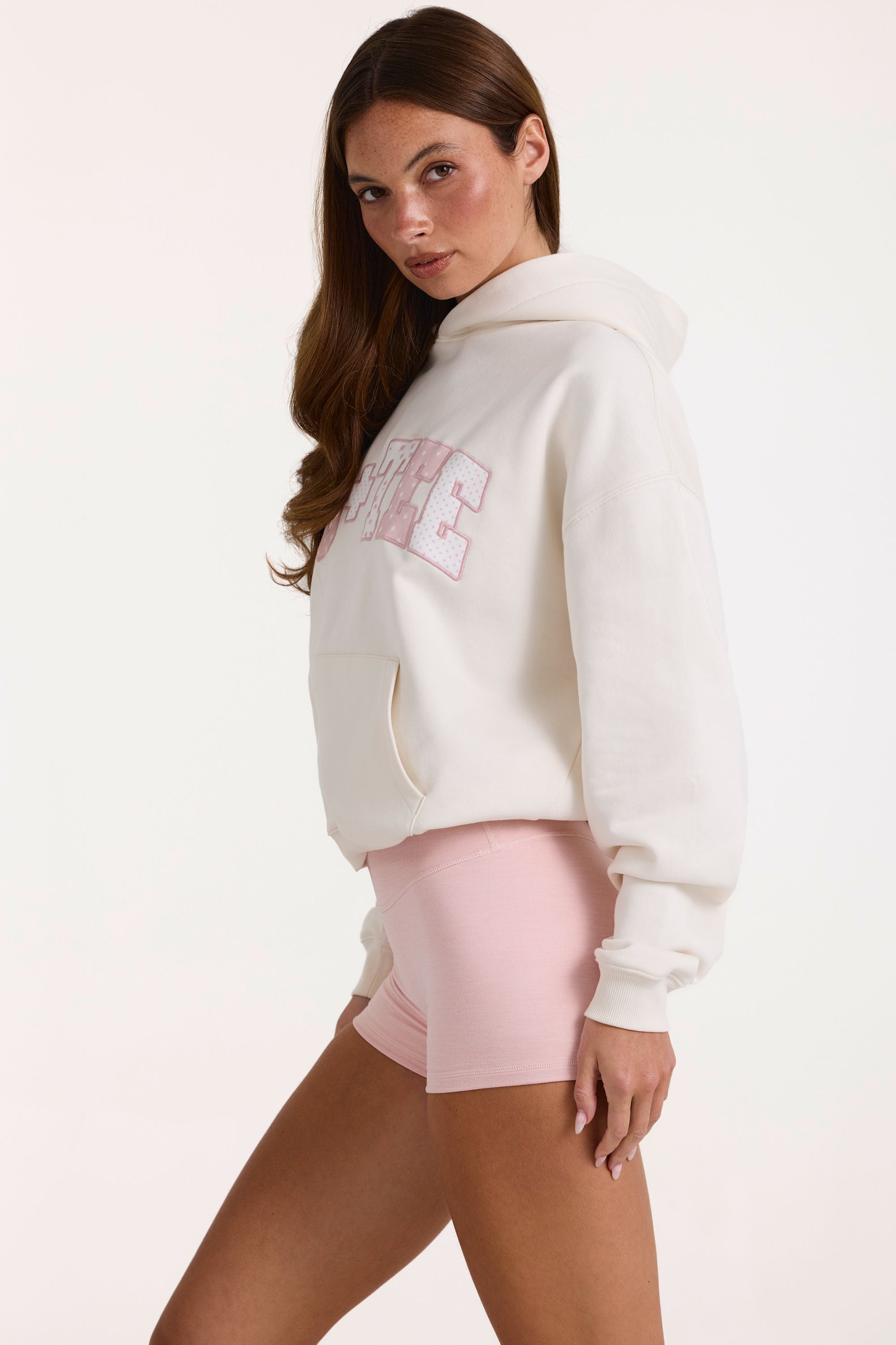 Oversized Applique Hoodie in Ivory