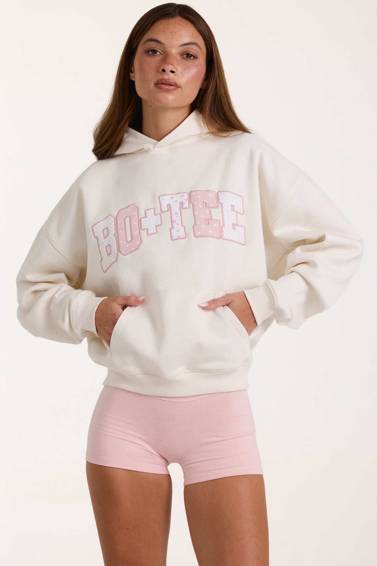 Oversized Applique Hoodie in Ivory