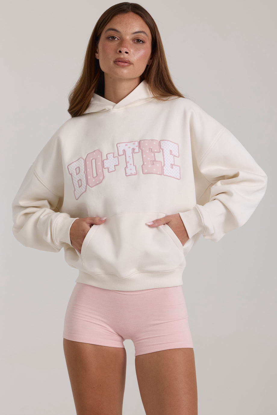 Oversized Applique Hoodie in Ivory