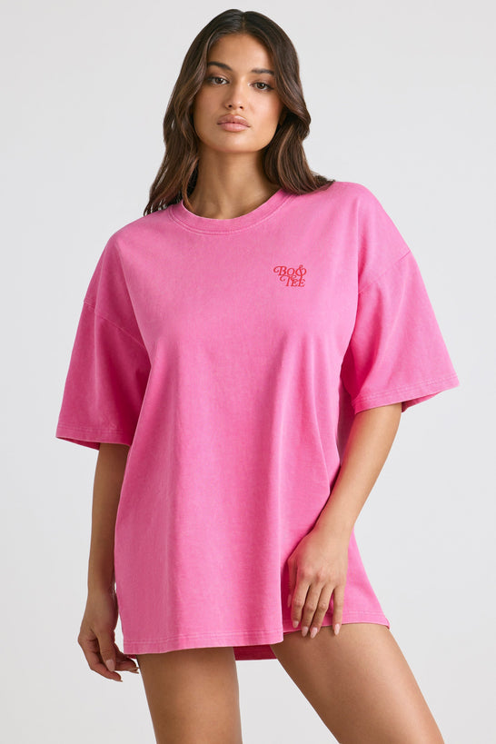 Short Sleeve Neon Pink T Shirt Dress Angel Energy Oversized Short