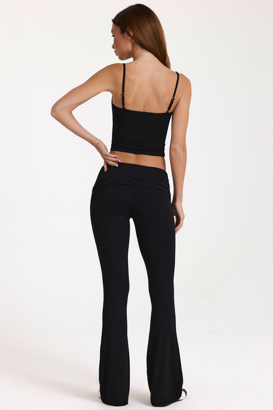 Modal Mid-Rise Flared Trousers in Black