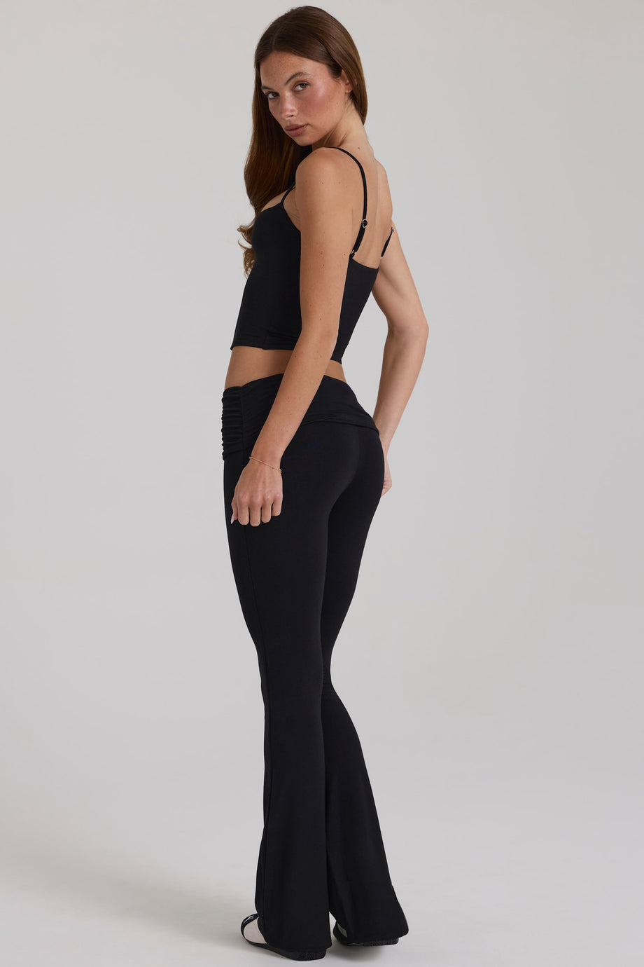Modal Mid-Rise Flared Trousers in Black