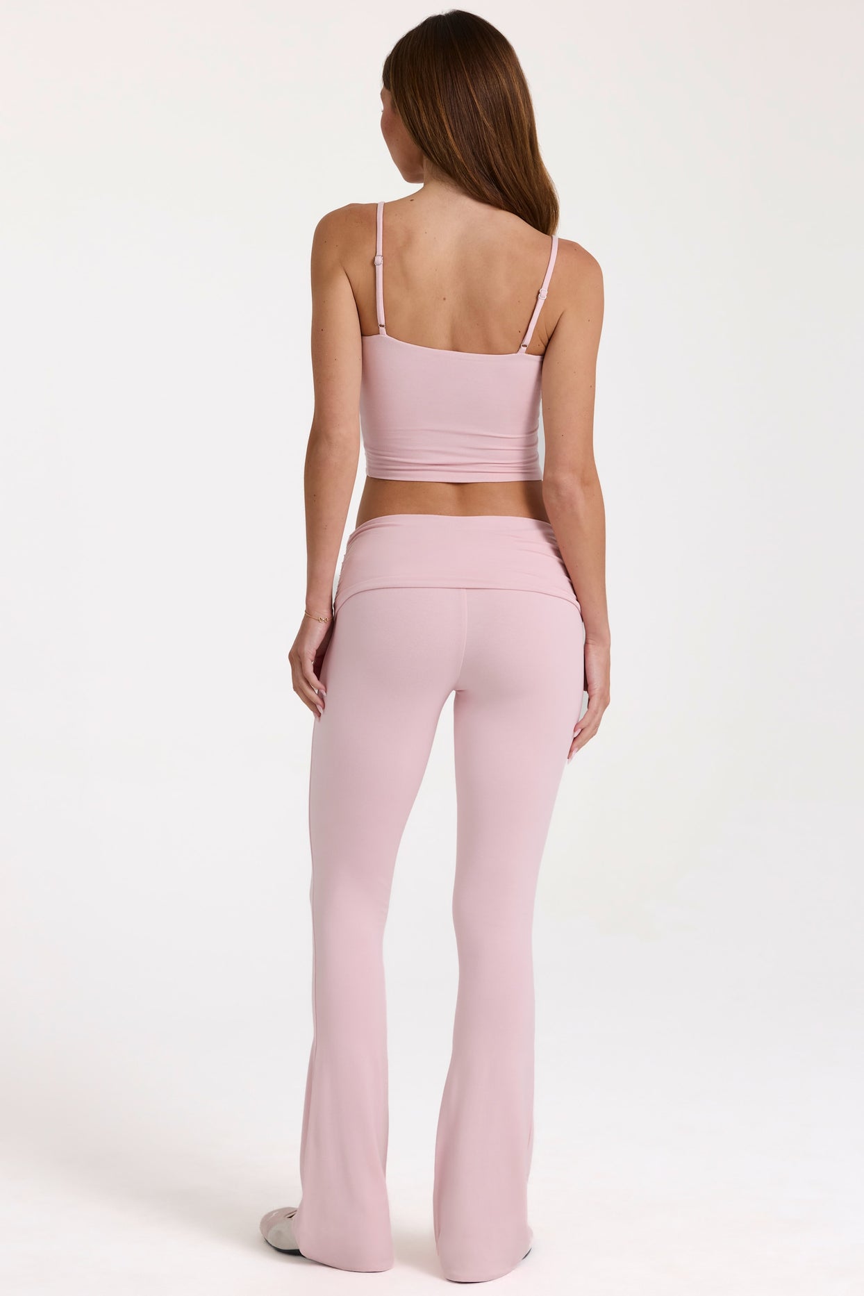 Modal Mid-Rise Flared Trousers in Blush