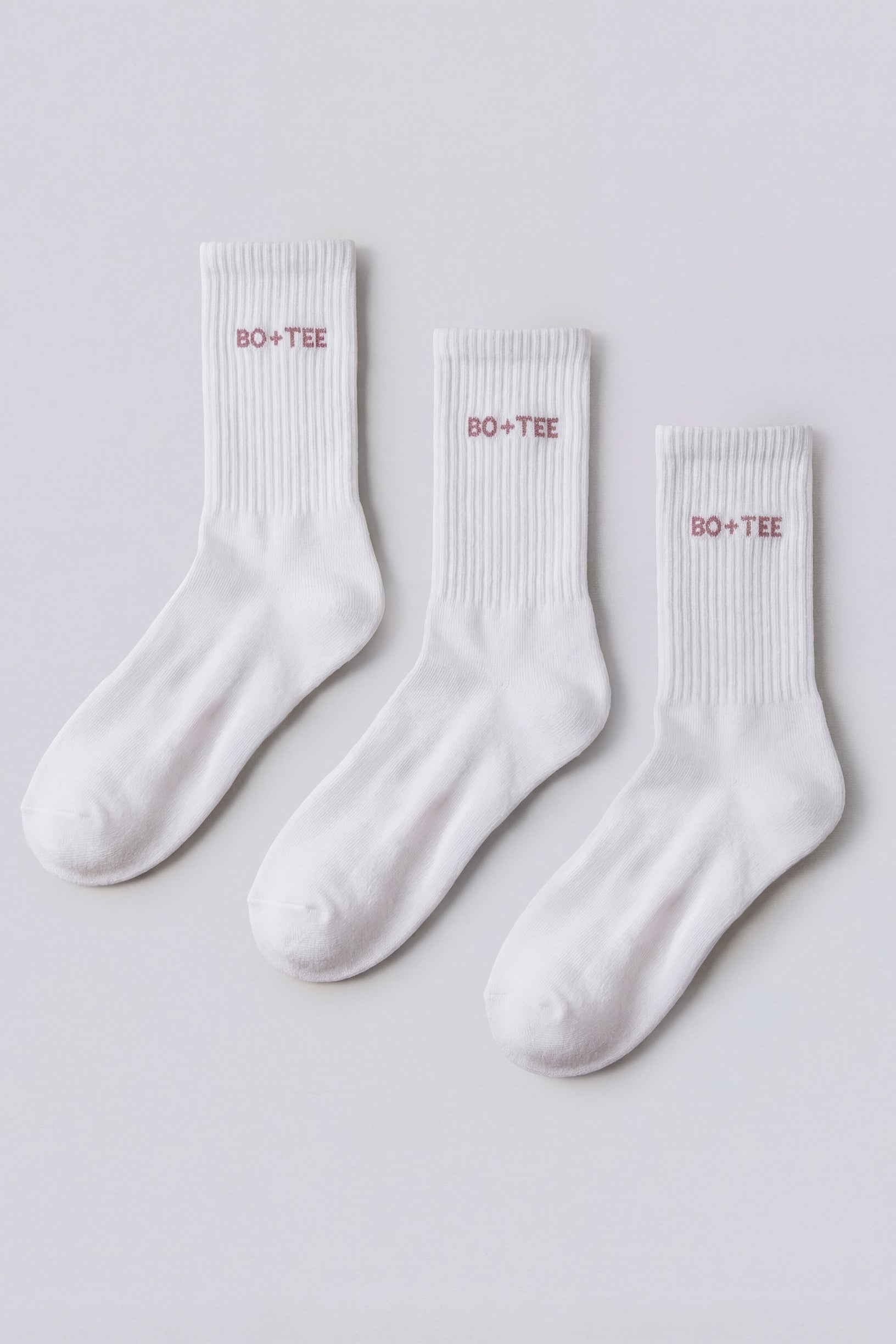 Ribbed Half-Crew 3-Pack Socks in White Pink - 1