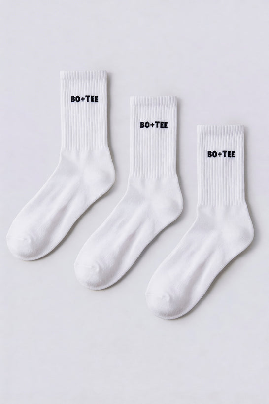 Ribbed Half-Crew 3-Pack Socks in White