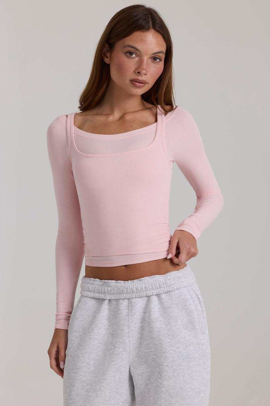 Modal Layered Top  in Blush Marl