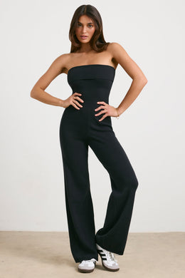 Petite Chunky Knit Kick Flare Unitard in Black