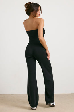 Petite Chunky Knit Kick Flare Unitard in Black