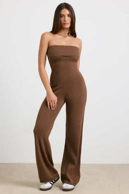 Chunky Knit Kick Flare Unitard in Espresso