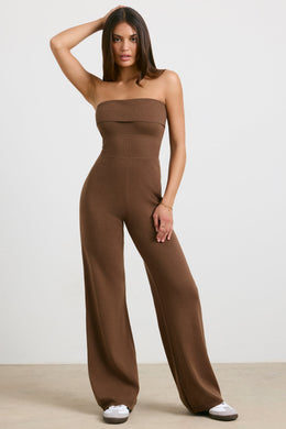 Petite Chunky Knit Kick Flare Unitard in Espresso