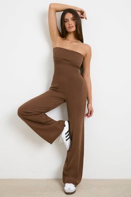 Petite Chunky Knit Kick Flare Unitard in Espresso