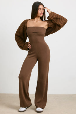 Chunky Knit Kick Flare Unitard in Espresso