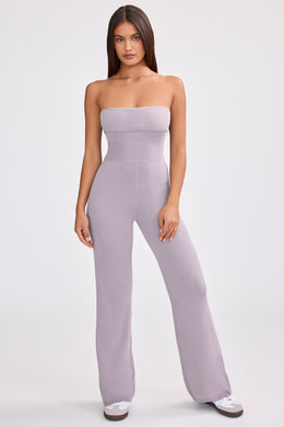 Bandeau Kick Flare Chunky Knit Jumpsuit in Dusty Lavender